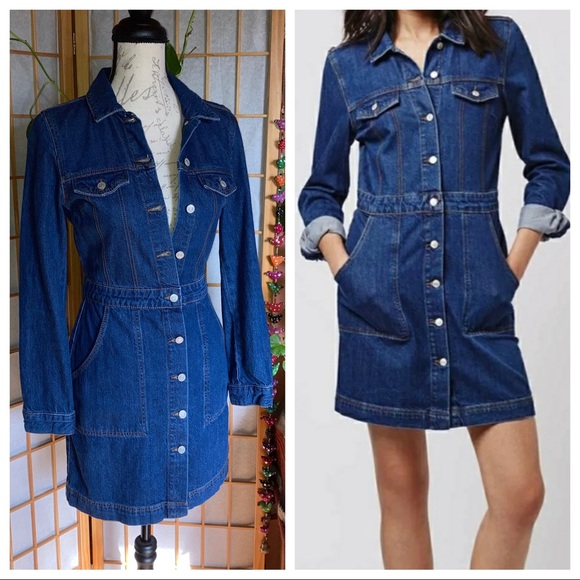 Topshop Dresses & Skirts - Topshop Moto Denim Button Down Long Sleeve Dress sz 4